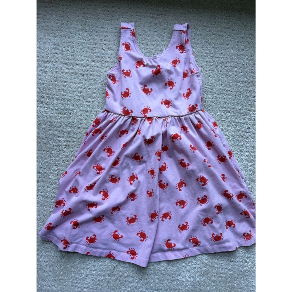 Hanna Andersson Dress Size 5 Pink Crab Print Cotton Nautical Beachy Tie Back